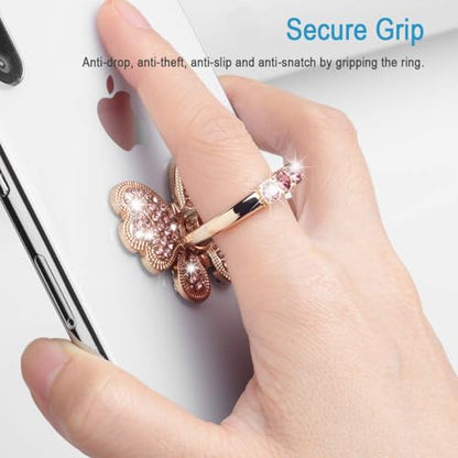 Finger Ring Stand,2 Pack Luxury Glitter Diamond Universal Metal Ring Grips for iPhone 16/15/14/13/ Pro Max, Galaxy S24/S23/S22 Ultra, Finger Ring Grip Holder for All Smartphone (Pink)