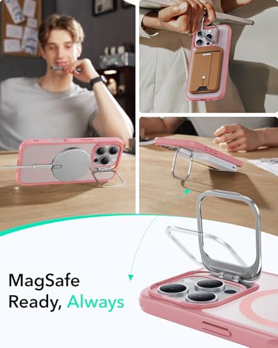 ESR for iPhone 16 Pro Max Case, Compatible with MagSafe, Military-Grade Protective Case, Built-in Stash Stand Phone Case, Scratch-Resistant Back Cover, Classic Series, Frosted Pink - color: Frosted Pink
