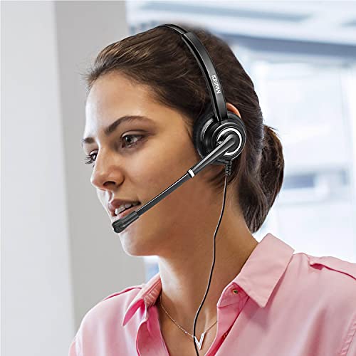 MAIRDI Office Headset with Microphone Noise Canceling, with RJ9 & 3.5mm Jack for Landline Deskphone Cell Phone PC Laptop, Telephone Headset for Call Center Phone, Work for Polycom Avaya Nortel
