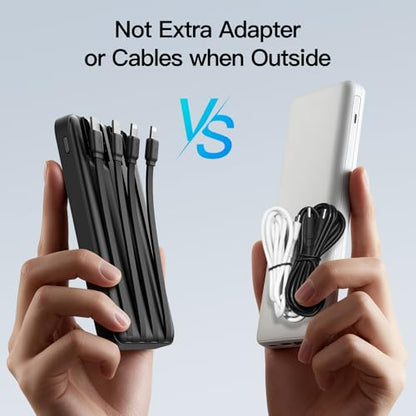 2 Pack 10000mAh Power Bank with 4 Built-in Cables for iPhone Android