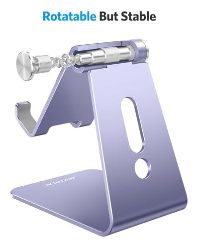 OMOTON Adjustable Cell Phone Stand, C2 Aluminum Desktop Cellphone Stand with Anti-Slip Base and Convenient Charging Port, Fits All Smart Phones, Haze Purple - color: Haze Purple