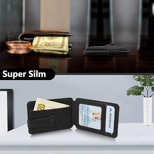 M-Plateau Phone Wallet Stick On, Card Holder With Elastic Magnetic Closure, Slim Phone Card Holder With Adhesive Compatible with iPhone 14 Case and Most Smartphone (Black) - color: Black