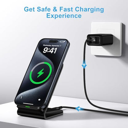 Fast Wireless Charger, Qi Certified Wireless Charging Station with Sleep-Friendly Adaptive Light Compatible with iPhone, Samsung, Google Phone, Black