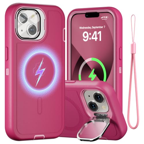 Follaroma for iPhone 13 Case with Stand & Built-in Camera Cover, MagSafe Compatible, Heavy-Duty Shockproof Protection, Magnetic & Rugged Phone Cover for iPhone 13 6.1'', Hot-Pink - color: Hot-pink