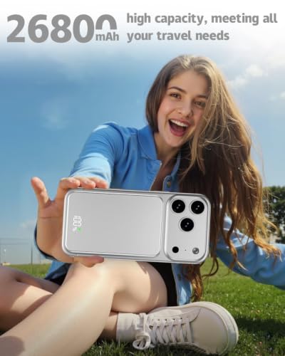 Magnetic Power Bank 26800mAh for Magsafe Portable Charger, Silver - color: Silver