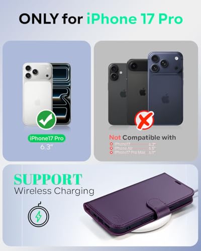 OCASE Compatible with iPhone 17 Pro Wallet Case, PU Leather Flip Folio Case with Card Holders RFID Blocking Kickstand [Shockproof TPU Inner Shell] Phone Cover 6.3 Inch 2025, Dark Purple - color: Dark Purple