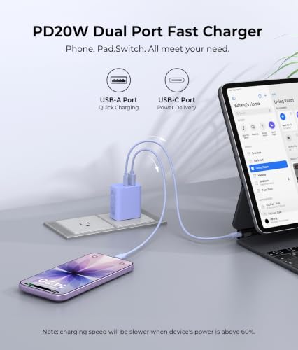 [2 Pack] 20W USB C Charger Block, Dual Ports Fast Charging Adapter - color: 2-Pack Lobelia Purple