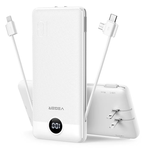 VEGER Portable Charger for iPhone, Power Bank Built in Cables and Wall Plug - color: B White