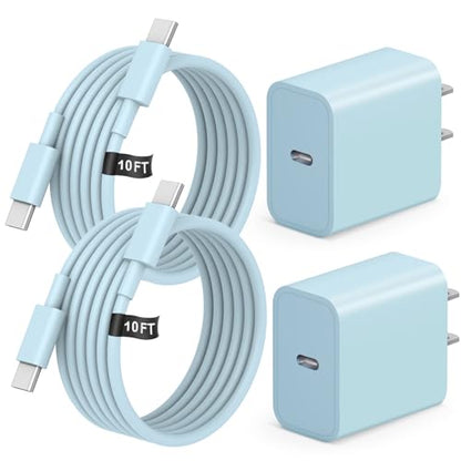 2+2Pack iPhone 17 16 15 Charger 20W Apple Charger &10ft Cable - Blue - color: Blue