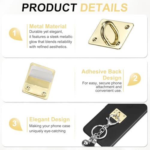 PATIKIL Metal Phone Charm Hook 1.1", 12Pcs Adhesive Square Shaped Phone Finger Grip Hook Smartphones Keychain Ring Charm Loop for DIY Tablet Case Accessories, Gold - color: Gold