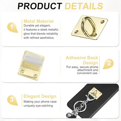 PATIKIL Metal Phone Charm Hook 1.1", 12Pcs Adhesive Square Shaped Phone Finger Grip Hook Smartphones Keychain Ring Charm Loop for DIY Tablet Case Accessories, Gold - color: Gold