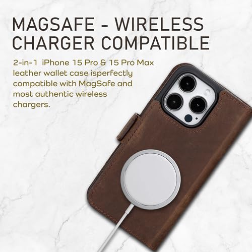 Bayelon Leather Wallet Cas for iPhone 15 Pro - Flip Cover Card Holder, iPhone 15 Pro Wallet Case, Folio Case, Kickstand, MagSafe Compatible Wallet RFID Blocking (Dark Brown) - color: Dark Brown, size: iPhone 15 Pro