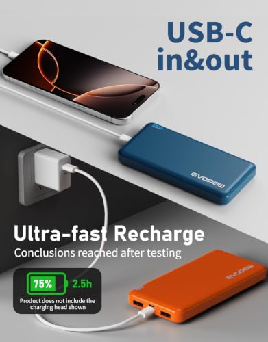 2-Pack Portable Charger, 10000mAh Power Bank, Battery Pack, Battery Bank - color: Blue&Orange
