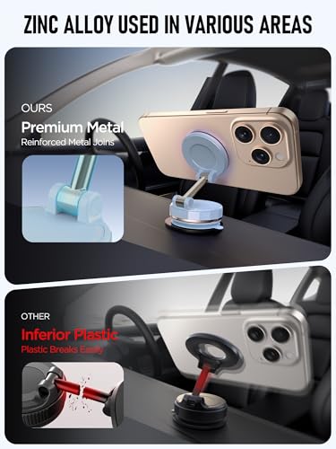 Upgraded Vacuum Magnetic Car Phone Holder for MagSafe[108+LBS Strongest Suction & 3000gf Strongest Magnetic],360° Adjustable Suction Cup Phone Mount for Car,Gym,Mirror,Men Women-Blue - color: Blue