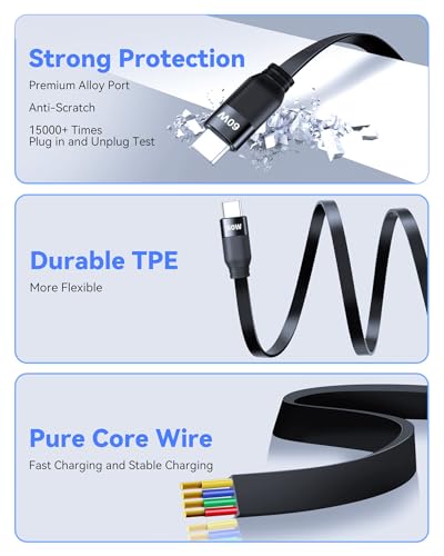 2 in 1 Retractable USB C Cable,Fast Charging Data Sync Cord, 60W