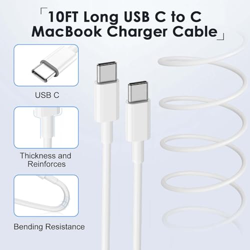 Mac Book Pro Charger - USB C Charger Fast Charger Power Adapter for USB C Port MacBook Pro/ MacBook Air 16 15 14 13 inch, New iPad Pro and All USB C Device, Included 10FT Long USB C to C Charger Cable