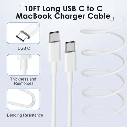 Mac Book Pro Charger - USB C Charger Fast Charger Power Adapter for USB C Port MacBook Pro/ MacBook Air 16 15 14 13 inch, New iPad Pro and All USB C Device, Included 10FT Long USB C to C Charger Cable