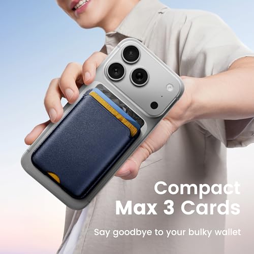 Stronger Magnetic Wallet for iPhone 17/16/15/14/13/12 Series & for MagSafe-compatible Cases, Leather Magnetic Card Holder with RFID Blocking, N52 Magnet Phone Wallet, Fit 3 Cards, Navy Blue - color: Navy Blue