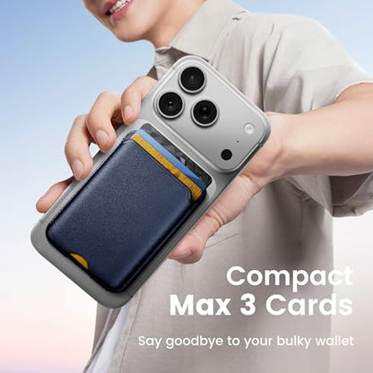 Stronger Magnetic Wallet for iPhone 17/16/15/14/13/12 Series & for MagSafe-compatible Cases, Leather Magnetic Card Holder with RFID Blocking, N52 Magnet Phone Wallet, Fit 3 Cards, Navy Blue - color: Navy Blue
