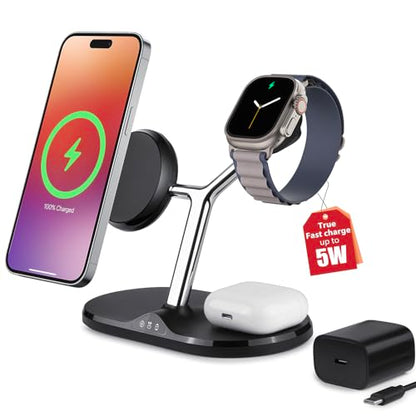 3 in 1 Wireless Charging Station for Apple Devices with MagSafe - color: Black, size: Included adapter