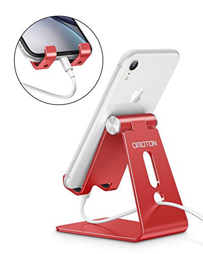 OMOTON C2 Adjustable Aluminum Cell Phone Stand with Charging Cutout, Red - color: Red