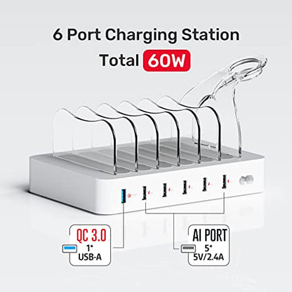 Unitek Fast Charging Station for Multi Devices, 6 Ports Charger with QC 3.0