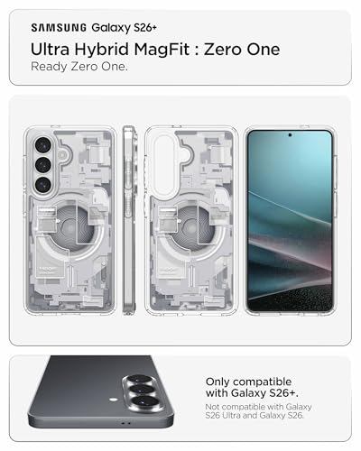 Spigen Ultra Hybrid MagFit for Galaxy S26 Plus Case, Zero One White | Anti-Yellowing Resin, Air Cushion Tech, Military-Grade Drop Protection, Raised Camera Protection, Compatible with MagSafe - color: Zero One White, size: Galaxy S26 Plus