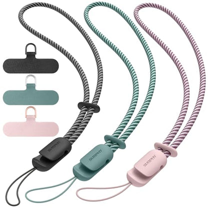 SURPHY 3 Pack Phone Wrist Strap, Phone Lanyard with Cellphone Tether Tab - color: Black & Green & Pink