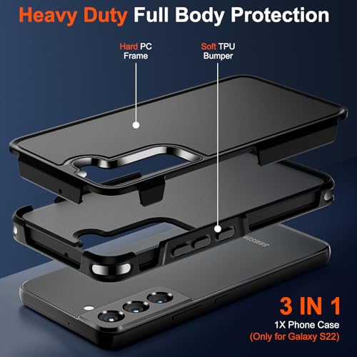 zapica Designed for Samsung Galaxy S22 Case, Black | Military Grade Drop Protection, Dual Layer Structure Design, Heavy Duty Shockproof Non-Slip Phone Cover - color: Black, size: Samsung Galaxy S22 6.1''