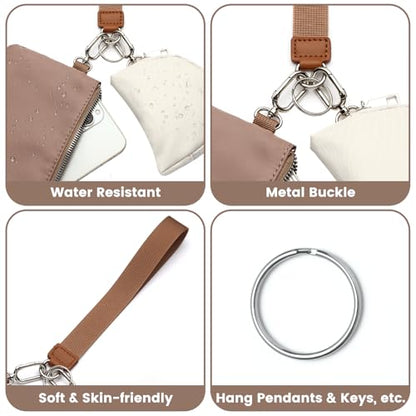 Mini Zip Around Wristlet Wallet, Dual Pouch Keychain Coin Purse for Women | Phone wallet design, detachable pouches, waterproof nylon, zipper closure, card holder, travel and daily essentials organizer - color: Khaki+Brown