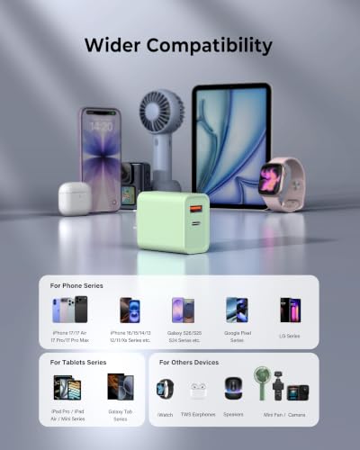 USB C Wall Charger, 3Pcs 20W PD + QC USBC Charger Block Super Fast Power Output Rapid Charging Box Wall Plug Cube for Phone 16/17, Samsung Galaxy S24, Motorola, LG, Google Pixel 6Pro, Mint Green - color: Mint Green