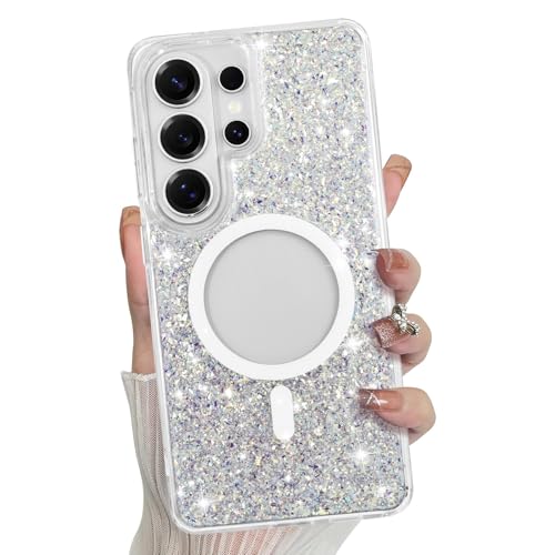 Bonoma for Samsung Galaxy S26 Ultra Case Bling Crystal -Crystal | Sparkly Glitter Back, Magnetic Support for MagSafe Shockproof Case, and Clear High-Duty Protection for Phone Case - color: Glitter Crystal, size: Samsung Galaxy S26 Ultra