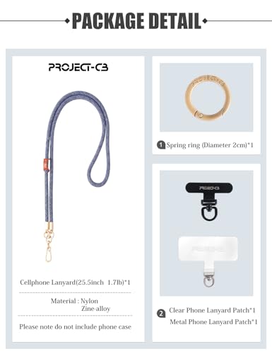 Cell Phone Lanyard ×1, Tether Tab ×2, Universal Adjustable Phone Strap, Crossbody, Neck Phone Lanyard, Rope Strap - color: Denimblue