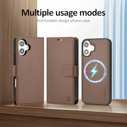 Shieldtop Compatible with MagSafe iPhone 17 Wallet Case,Coffee | 2 in 1 Detachable Magnetic,Credit Card Holder Slots,RFID Blocking,PU Leather,Kickstand,Flip Folio Phone Cover for Men & Women - color: Coffee, size: iPhone 17 - 6.3"