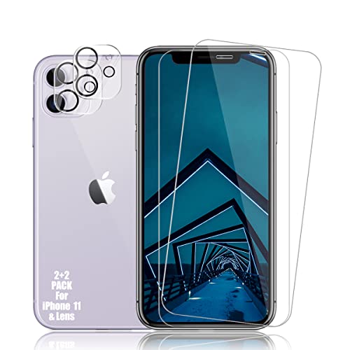 BIGFACE iPhone 11 Screen Protector + Camera Lens Protectors, [2 + 2 Pack] Premium HD Clear Tempered Glass, 9H Hardness, HD Clarity, Anti- Scratch, 3D Curved Accuracy Anti-Bubble Film - size: iPhone 11（6.1"）