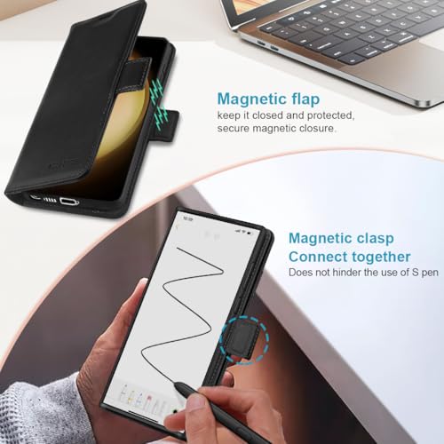 KEZiHOME Genuine Leather Wallet Case for Samsung Galaxy S25 Ultra Black | Black, RFID Blocking, S25 Ultra Wallet Case, Card Slot, Flip, Magnetic Stand Phone Cover Compatible with S25 Ultra - color: Black, size: Galaxy S25 Ultra Case