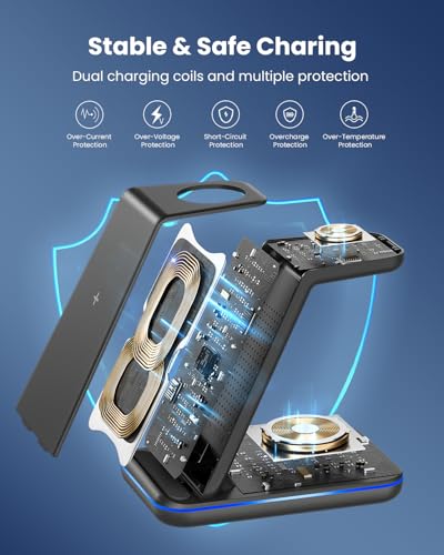 Wireless Charger for Samsung & Android: JoyGeek 3-in-1 Station for Galaxy S25-S20, Z Series, Note Models, Watch Ultra/7/6/5/4, Buds Pro/3/2/Plus with 18W Adapter