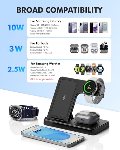 3-in-1 Charging Station for Samsung, Foldable Wireless Charger Stand