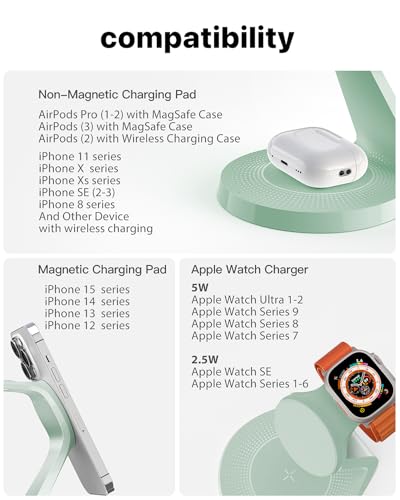 LONGCONN 3 in 1 Wireless Charging Station for Apple Devices with MagSafe - color: Sprout Green