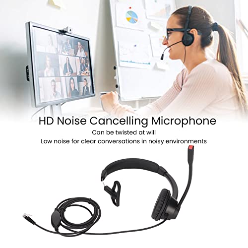 Monaural Customer Service Headset, RJ9 Single Sided Ear Headphone with Noise Cancelling Mic, Volume Adjustable Business Communication Headset for Call Centers and Office