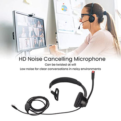Monaural Customer Service Headset, RJ9 Single Sided Ear Headphone with Noise Cancelling Mic, Volume Adjustable Business Communication Headset for Call Centers and Office