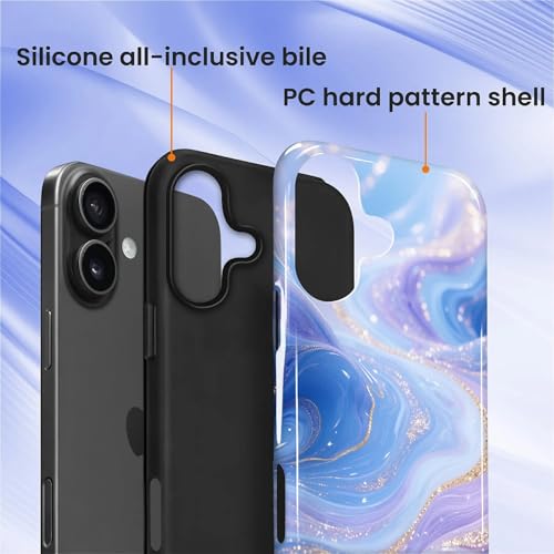 Case for iPhone 16, Shockproof Hybrid Protective Phone Case, Dual-Layer Drop Protection Anti-Scratch, Blue Purple Fluid - color: Blue Purple Fluid, size: iPhone 16