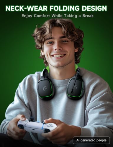 Gvyugke 2.4GHz Wireless Gaming Headsets for PS5, PS4, PC, Black Green - color: Black Green