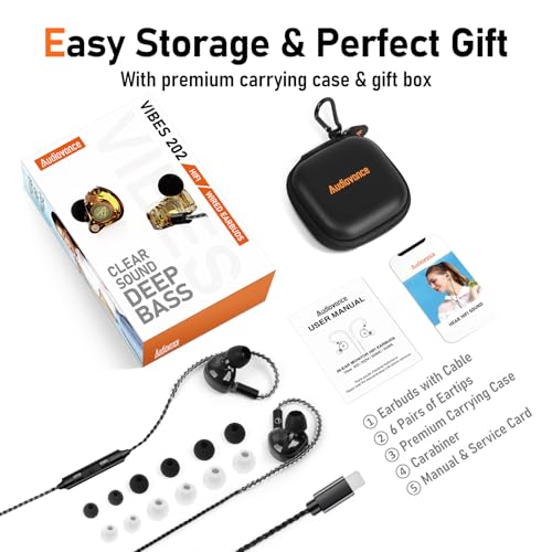 Audiovance Vibes 202ML HiFi Wired Earbuds for iPhone 14/13/12/11/X, Pro Max - color: 1-Black