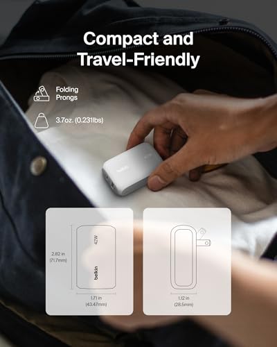 Belkin 42W Dual Port Charger Block, USB-C + USB-A Fast Charging - color: White