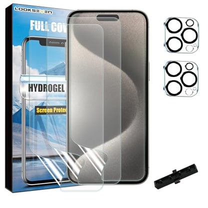 3 Hydrogel Films + 2 Tempered Glass Lens Protector For iPhone 15 Pro - size: iPhone 15 Pro