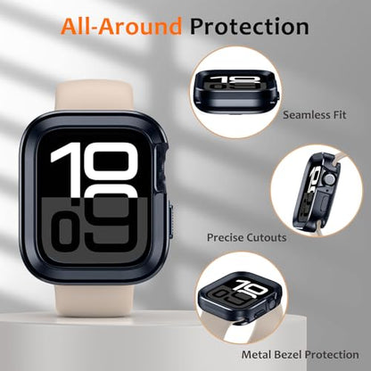 Amizee 2 in 1 Metal Rugged Case Compatible with Apple Watch Series 11/10 42mm, Aluminum Shockproof Protective Bumper Cover for iWatch 42mm, Blue - color: Blue, size: 42 mm
