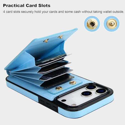 Folosu for iPhone 17 Pro Max Case Wallet, Finger Ring Holder Cover 6.9"Blue - color: Blue