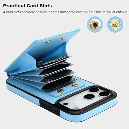 Folosu for iPhone 17 Pro Max Case Wallet, Finger Ring Holder Cover 6.9"Blue - color: Blue