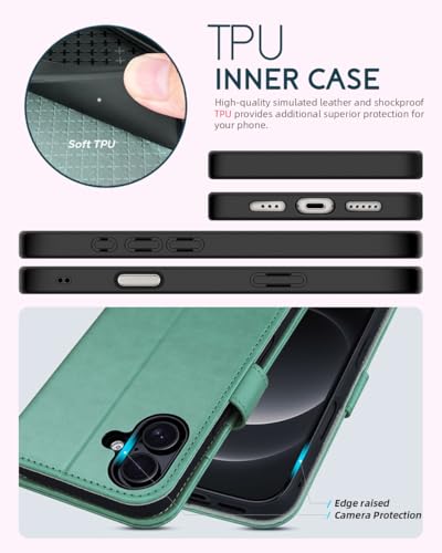 OCASE for iPhone 16 Wallet Case, PU Leather Crossbody Phone Case with Removable Shoulder Strap, Kickstand, RFID Blocking Card Slots, Flip Folio Phone Cover 6.1 Inch 2024, Green - color: Green, size: iPhone 16